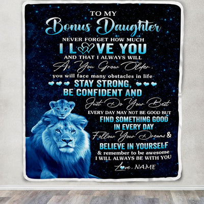 Personalized To My Bonus Daughter I Love You Forever Blanket From Stepdad Lion Stepdaughter Birthday Gifts Graduation Christmas Fleece Throw Blanket | teecentury