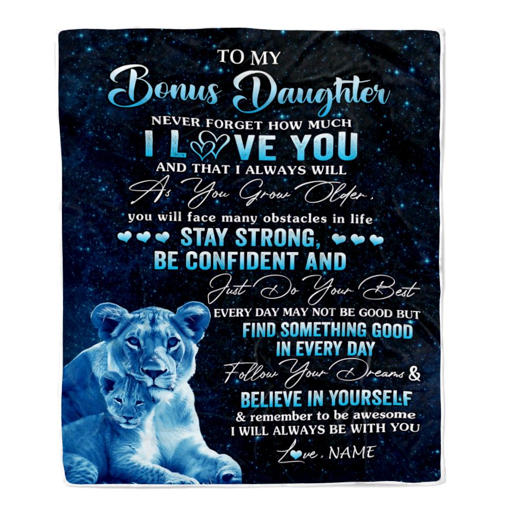 Personalized To My Bonus Daughter I Love You Forever Blanket From Stepmom Lion Stepdaughter Birthday Gifts Graduation Christmas Fleece Throw Blanket | teecentury