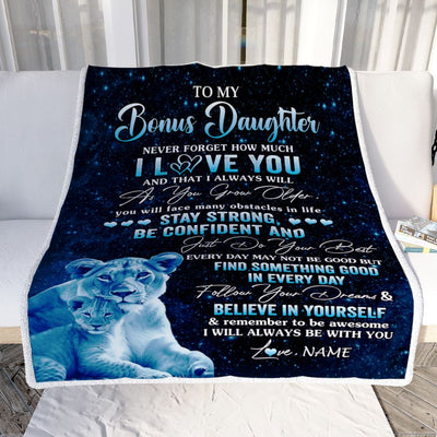 Personalized To My Bonus Daughter I Love You Forever Blanket From Stepmom Lion Stepdaughter Birthday Gifts Graduation Christmas Fleece Throw Blanket | teecentury