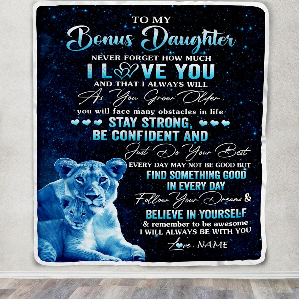 Personalized To My Bonus Daughter I Love You Forever Blanket From Stepmom Lion Stepdaughter Birthday Gifts Graduation Christmas Fleece Throw Blanket | teecentury