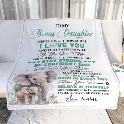 Personalized To My Bonus Daughter I Love You Forever Blanket From Stepmother Dad Elephant Stepdaughter Birthday Gifts Graduation Christmas Fleece Throw Blanket | teecentury