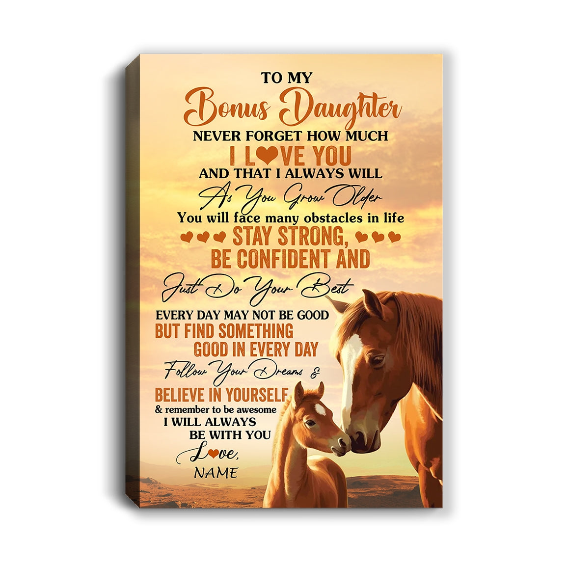 Personalized To My Bonus Daughter I Love You Forever Canvas From Stepmom Dad Horse Stepdaughter Birthday Gifts Graduation Christmas Custom Wall Art Print Framed Canvas | teecentury