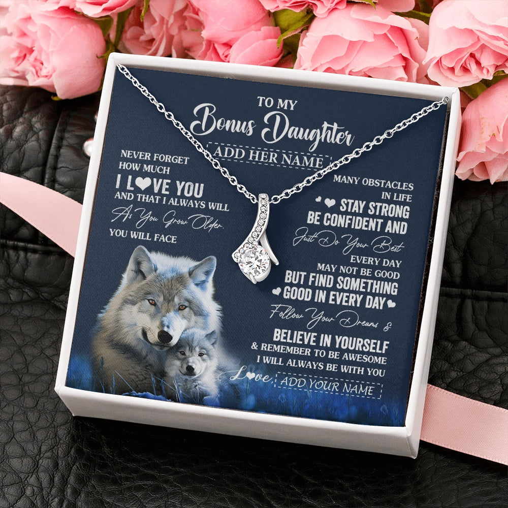 Alluring Beauty Necklace 14K White Gold Finish | 2 | Personalized To My Bonus Daughter I Love You Forever Necklace From Step Mom Dad Wolf Stepdaughter Birthday Gifts Graduation Christmas Gift Box Message Card | teecentury.myshopify