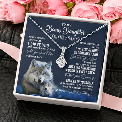 Alluring Beauty Necklace 14K White Gold Finish | 2 | Personalized To My Bonus Daughter I Love You Forever Necklace From Step Mom Dad Wolf Stepdaughter Birthday Gifts Graduation Christmas Gift Box Message Card | teecentury.myshopify