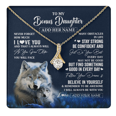 Alluring Beauty Necklace 18K Yellow Gold Finish | 1 | Personalized To My Bonus Daughter I Love You Forever Necklace From Step Mom Dad Wolf Stepdaughter Birthday Gifts Graduation Christmas Gift Box Message Card | teecentury.myshopify