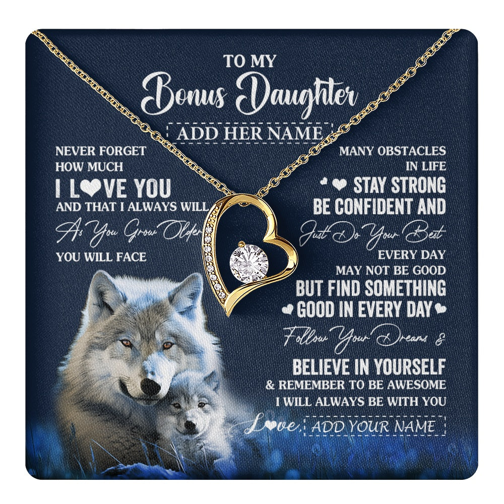 Forever Love Necklace 18K Yellow Gold Finish | 1 | Personalized To My Bonus Daughter I Love You Forever Necklace From Step Mom Dad Wolf Stepdaughter Birthday Gifts Graduation Christmas Gift Box Message Card | teecentury.myshopify