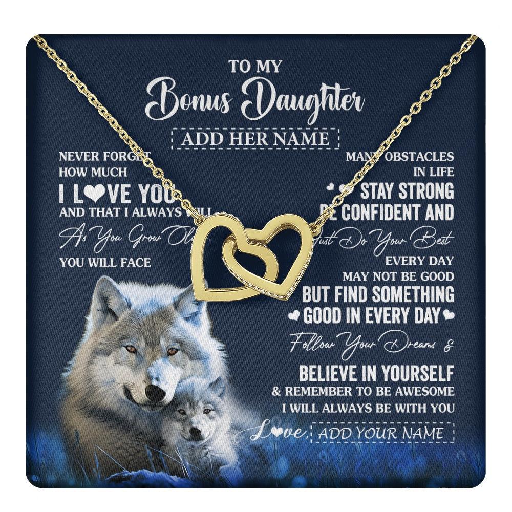 Interlocking Hearts Necklace 18K Yellow Gold Finish | 1 | Personalized To My Bonus Daughter I Love You Forever Necklace From Step Mom Dad Wolf Stepdaughter Birthday Gifts Graduation Christmas Gift Box Message Card | teecentury.myshopify