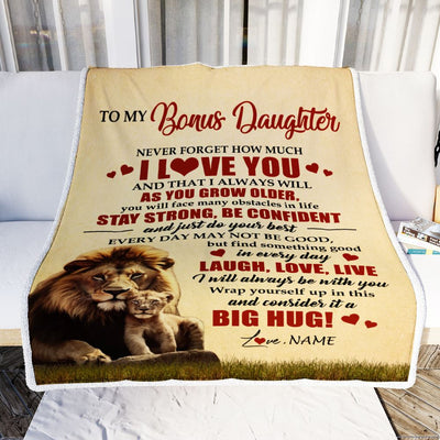 Personalized To My Bonus Daughter Lion Blanket From Stepdad Never Forget How Much I Love You Stepdaughter Birthday Christmas Customized Bed Fleece Blanket | teecentury