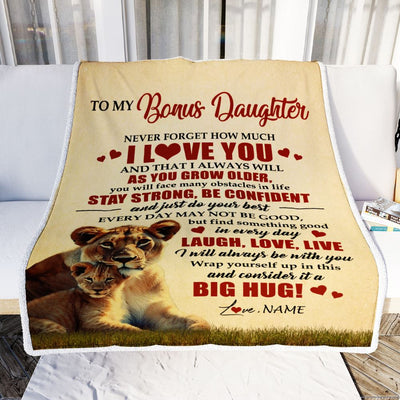 Personalized To My Bonus Daughter Lion Blanket From Stepmom Never Forget How Much I Love You Stepdaughter Birthday Christmas Customized Bed Fleece Blanket | teecentury