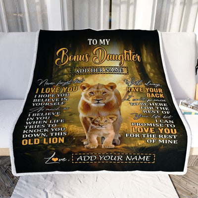 Personalized To My Bonus Daughter Lion Blanket From Stepmom Never Forget That I Love You Stepdaughter Birthday Gifts Christmas Customized Fleece Throw Blanket | teecentury