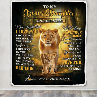 Personalized To My Bonus Daughter Lion Blanket From Stepmom Never Forget That I Love You Stepdaughter Birthday Gifts Christmas Customized Fleece Throw Blanket | teecentury