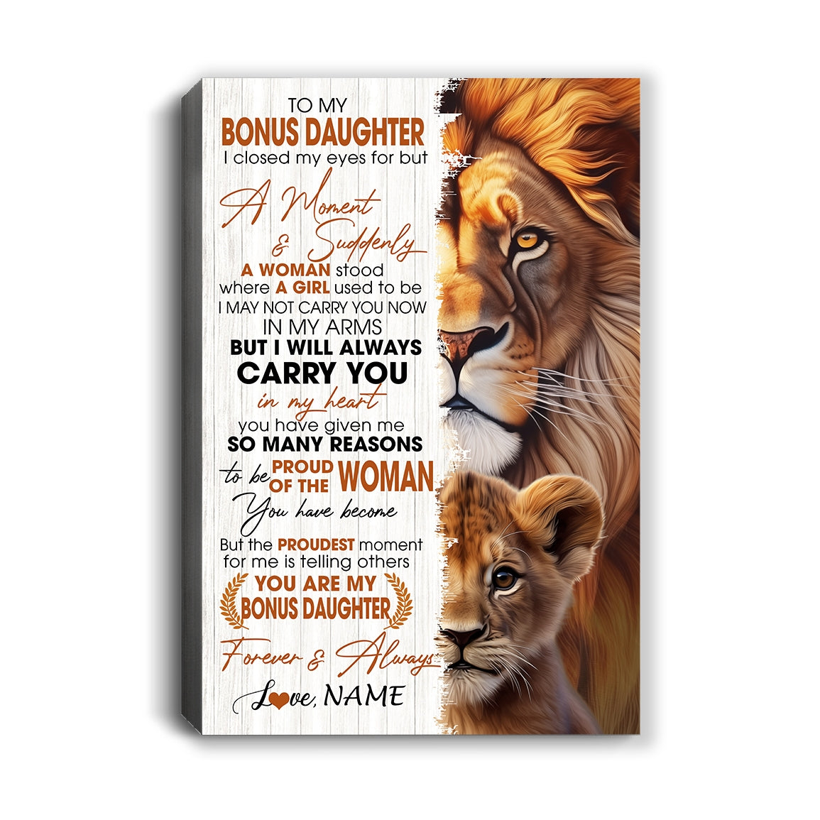 Personalized To My Bonus Daughter Lion Canvas From Stepdad I Closed My Eyes Great Stepdaughter Birthday Gifts Graduation Christmas Custom Wall Art Print Framed Canvas | teecentury