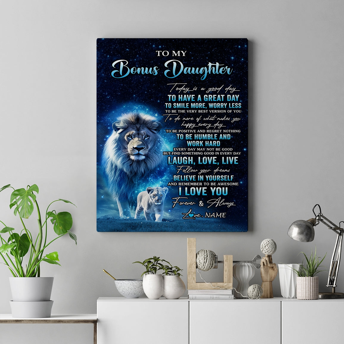 Personalized To My Bonus Daughter Lion Canvas From Stepdad Today Is A Good Day Stepdaughter Gifts Birthday Graduation Christmas Custom Wall Art Print Framed Canvas | teecentury