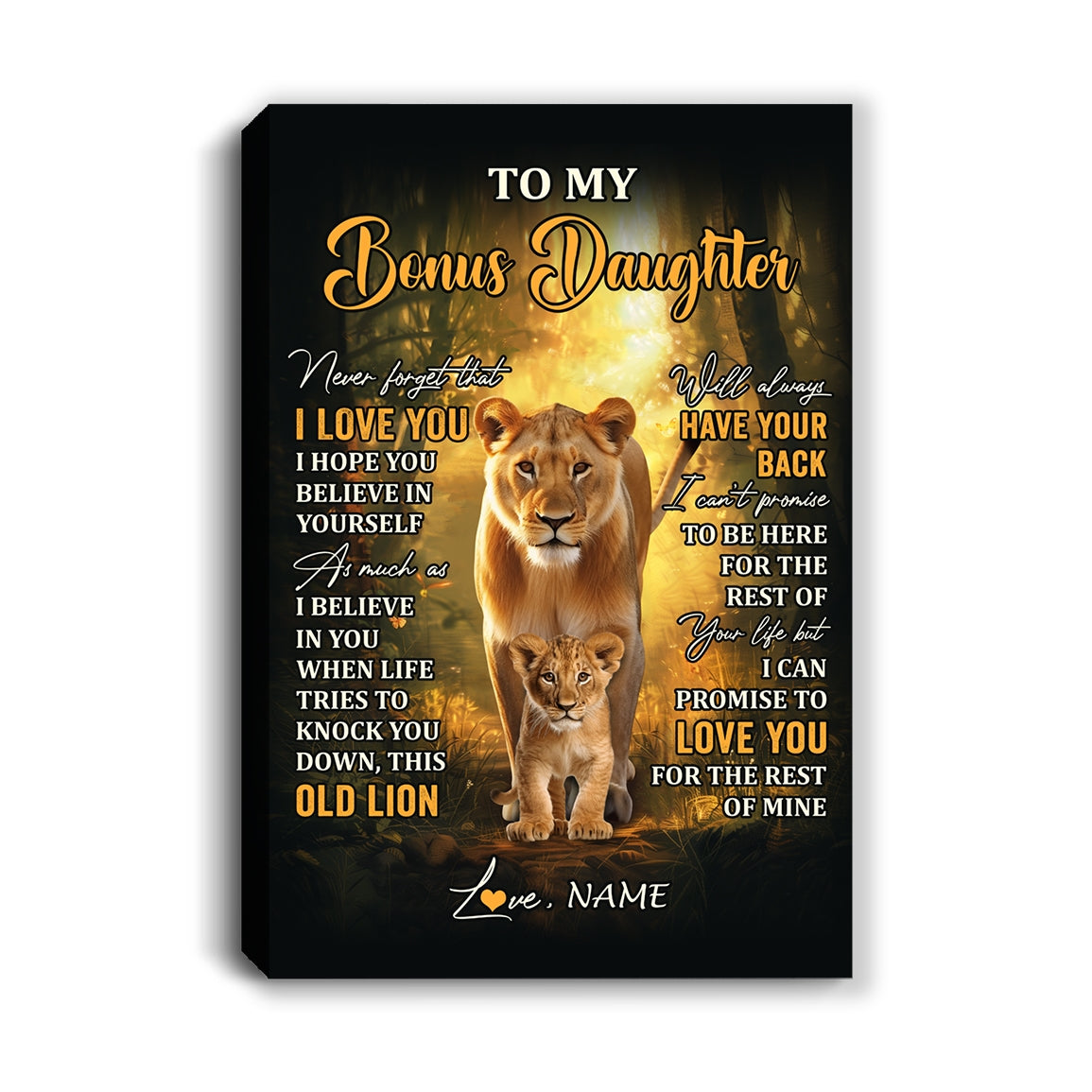 Personalized To My Bonus Daughter Lion Canvas From Stepmom Never Forget That I Love You Stepdaughter Birthday Graduation Christmas Custom Wall Art Print Framed Canvas | teecentury