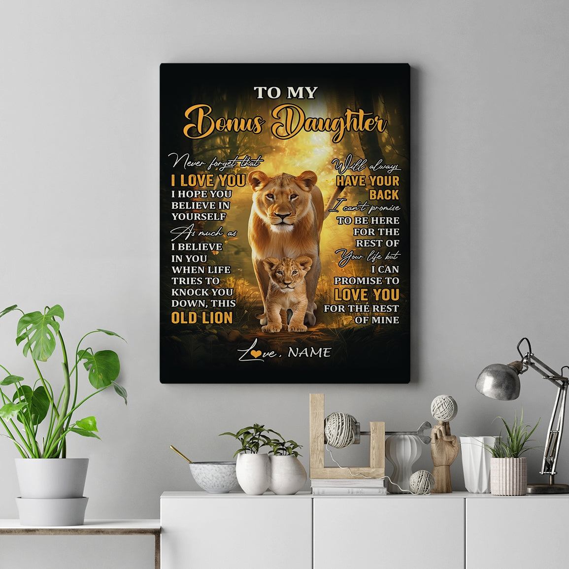 Personalized To My Bonus Daughter Lion Canvas From Stepmom Never Forget That I Love You Stepdaughter Birthday Graduation Christmas Custom Wall Art Print Framed Canvas | teecentury