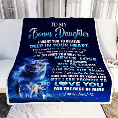 Personalized To My Bonus Daughter Lion From Stepmother Blanket Believe Your Heart Stepdaughter Gift Birthday Graduation Christmas Customized Fleece Blanket | teecentury