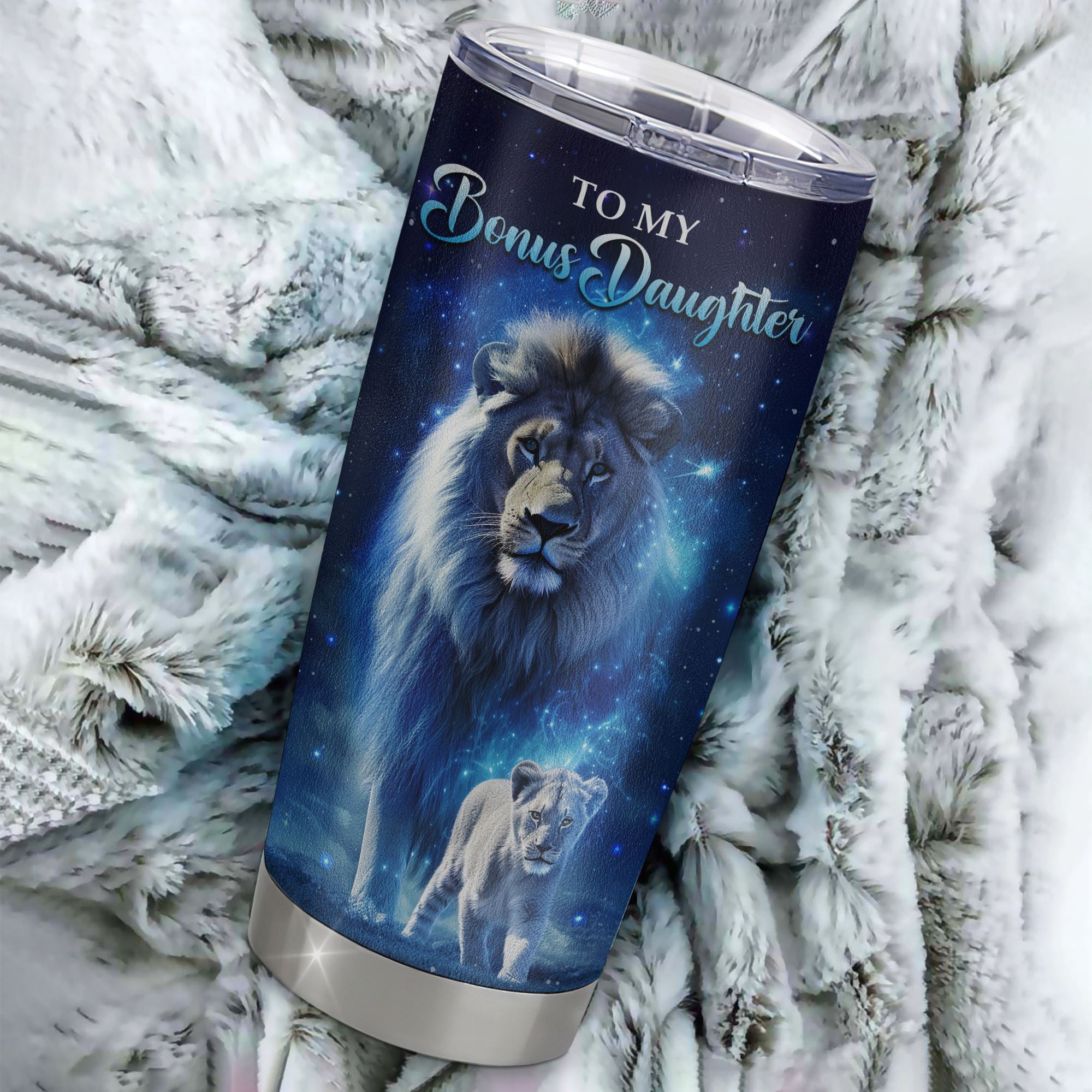 Personalized To My Bonus Daughter Lion From Stepmother Tumbler Stainless Steel Believe Your Heart Stepdaughter Gift Birthday Graduation Christmas Travel Mug | teecentury
