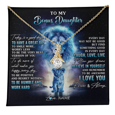 Alluring Beauty Necklace 18K Yellow Gold Finish | 1 | Personalized To My Bonus Daughter Lion Necklace From Stepdad Every Day Laugh Love Live Stepdaughter Birthday Christmas Customized Gift Box Message Card | teecentury