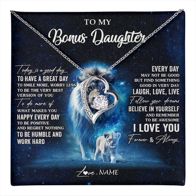 Forever Love Necklace 14K White Gold Finish | 1 | Personalized To My Bonus Daughter Lion Necklace From Stepdad Today Is A Good Day Stepdaughter Gifts Birthday Jewelry Christmas Customized Gift Box Message Card | teecentury