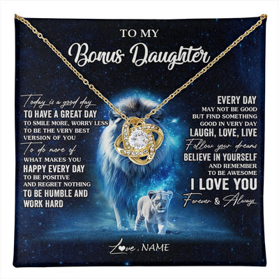 Love Knot Necklace 18K Yellow Gold Finish | 1 | Personalized To My Bonus Daughter Lion Necklace From Stepdad Today Is A Good Day Stepdaughter Gifts Birthday Jewelry Christmas Customized Gift Box Message Card | teecentury
