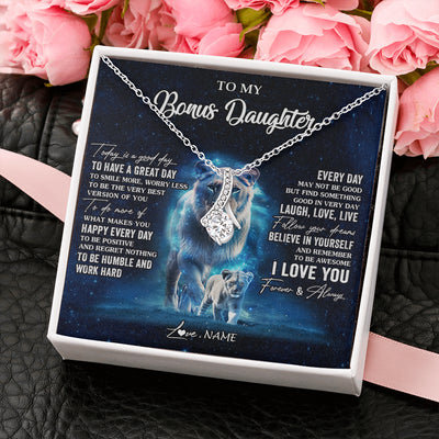 Alluring Beauty Necklace 14K White Gold Finish | 2 | Personalized To My Bonus Daughter Lion Necklace From Stepmom Today Is A Good Day Stepdaughter Gifts Birthday Jewelry Christmas Customized Gift Box Message Card | teecentury