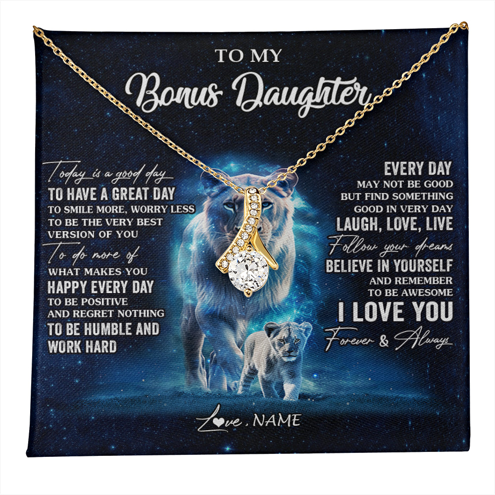 Alluring Beauty Necklace 18K Yellow Gold Finish | 1 | Personalized To My Bonus Daughter Lion Necklace From Stepmom Today Is A Good Day Stepdaughter Gifts Birthday Jewelry Christmas Customized Gift Box Message Card | teecentury