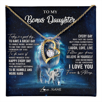 Forever Love Necklace 18K Yellow Gold Finish | 1 | Personalized To My Bonus Daughter Lion Necklace From Stepmom Today Is A Good Day Stepdaughter Gifts Birthday Jewelry Christmas Customized Gift Box Message Card | teecentury