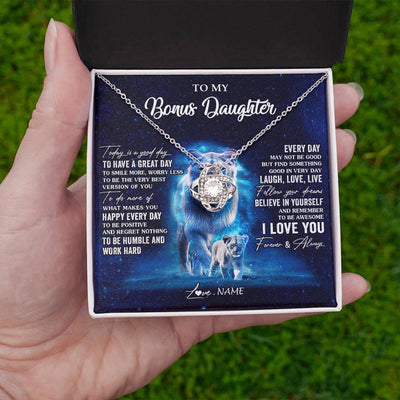 Love Knot Necklace 14K White Gold Finish | 2 | Personalized To My Bonus Daughter Lion Necklace From Stepmom Today Is A Good Day Stepdaughter Gifts Birthday Jewelry Christmas Customized Gift Box Message Card | teecentury