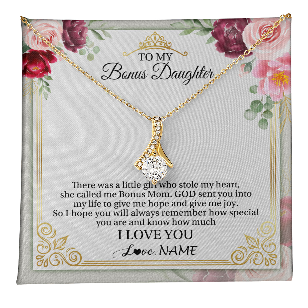 Alluring Beauty Necklace 18K Yellow Gold Finish | 1 | Personalized To My Bonus Daughter Necklace From Bonus Mom There Was A Little Girl Stepddaughter Birthday Jewelry Christmas Customized Gift Box Message Card | teecentury