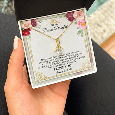 Alluring Beauty Necklace 18K Yellow Gold Finish | 2 | Personalized To My Bonus Daughter Necklace From Bonus Mom There Was A Little Girl Stepddaughter Birthday Jewelry Christmas Customized Gift Box Message Card | teecentury