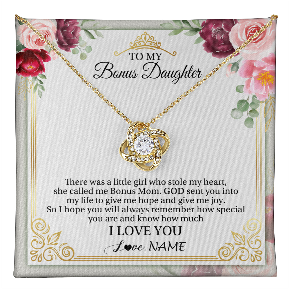 Love Knot Necklace 18K Yellow Gold Finish | 1 | Personalized To My Bonus Daughter Necklace From Bonus Mom There Was A Little Girl Stepddaughter Birthday Jewelry Christmas Customized Gift Box Message Card | teecentury