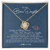 Love Knot Necklace 18K Yellow Gold Finish | Personalized To My Bonus Daughter Necklace From Mom Dad We Are Family Forever Jewelry Step Daughter Pendant Birthday Christmas Customized Gift Box Message Card | teecentury