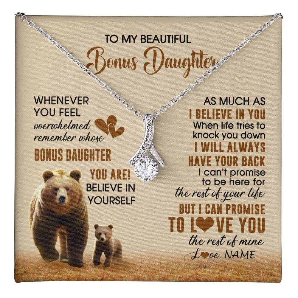 Alluring Beauty Necklace 14K White Gold Finish | 1 | Personalized To My Bonus Daughter Necklace From StepMom Dad Whenever You Feel Bear Stepdaughter Birthday Gifts Gifts Christmas Customized Gift Box Message Card | teecentury