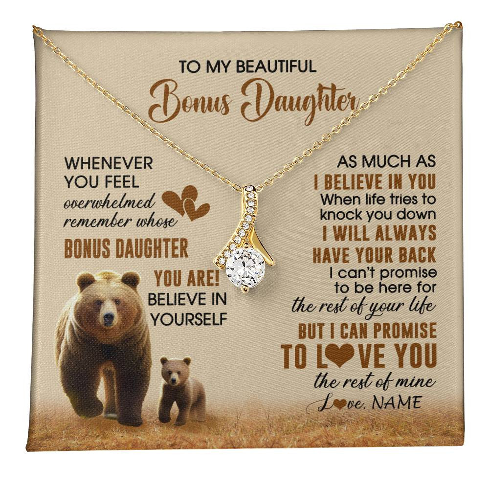 Alluring Beauty Necklace 18K Yellow Gold Finish | 1 | Personalized To My Bonus Daughter Necklace From StepMom Dad Whenever You Feel Bear Stepdaughter Birthday Gifts Gifts Christmas Customized Gift Box Message Card | teecentury