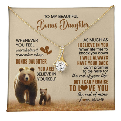 Alluring Beauty Necklace 18K Yellow Gold Finish | 1 | Personalized To My Bonus Daughter Necklace From StepMom Dad Whenever You Feel Bear Stepdaughter Birthday Gifts Gifts Christmas Customized Gift Box Message Card | teecentury