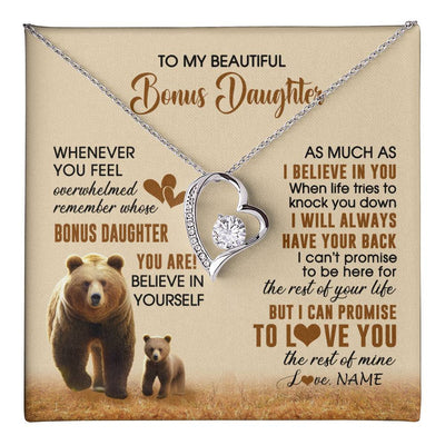 Forever Love Necklace 14K White Gold Finish | 1 | Personalized To My Bonus Daughter Necklace From StepMom Dad Whenever You Feel Bear Stepdaughter Birthday Gifts Gifts Christmas Customized Gift Box Message Card | teecentury