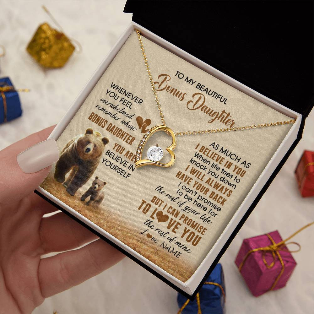 Forever Love Necklace 18K Yellow Gold Finish | 2 | Personalized To My Bonus Daughter Necklace From StepMom Dad Whenever You Feel Bear Stepdaughter Birthday Gifts Gifts Christmas Customized Gift Box Message Card | teecentury