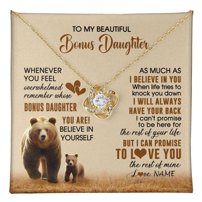 Love Knot Necklace 18K Yellow Gold Finish | 1 | Personalized To My Bonus Daughter Necklace From StepMom Dad Whenever You Feel Bear Stepdaughter Birthday Gifts Gifts Christmas Customized Gift Box Message Card | teecentury
