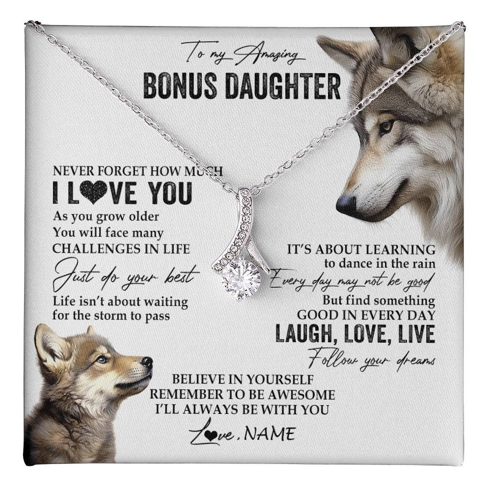 Alluring Beauty Necklace 14K White Gold Finish | 1 | Personalized To My Bonus Daughter Necklace From StepMom Just Do You Best Laugh Love Live Wolf Stepdaughter Birthday Christmas Customized Gift Box Message Card | teecentury