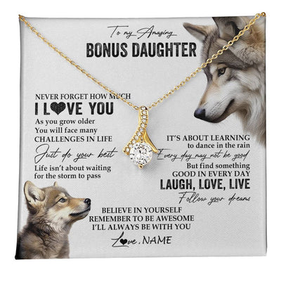 Alluring Beauty Necklace 18K Yellow Gold Finish | 1 | Personalized To My Bonus Daughter Necklace From StepMom Just Do You Best Laugh Love Live Wolf Stepdaughter Birthday Christmas Customized Gift Box Message Card | teecentury