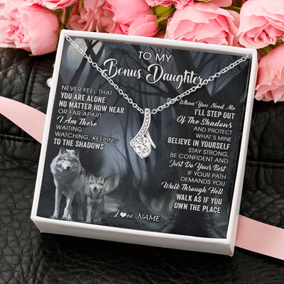 Alluring Beauty Necklace 14K White Gold Finish | 2 | Personalized To My Bonus Daughter Necklace From Step Dad Mom Never Feel That You Are Alone Wolf Birthday Jewelry Christmas Customized Gift Box Message Card | teecentury