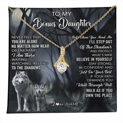 Alluring Beauty Necklace 18K Yellow Gold Finish | 1 | Personalized To My Bonus Daughter Necklace From Step Dad Mom Never Feel That You Are Alone Wolf Birthday Jewelry Christmas Customized Gift Box Message Card | teecentury