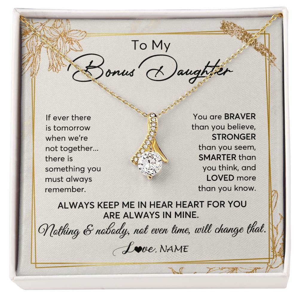 Alluring Beauty Necklace 18K Yellow Gold Finish | 1 | Personalized To My Bonus Daughter Necklace From Step Mom Always Keep Me In Your Heart Step Daughter Birthday Christmas Customized Gift Box Message Card | teecentury
