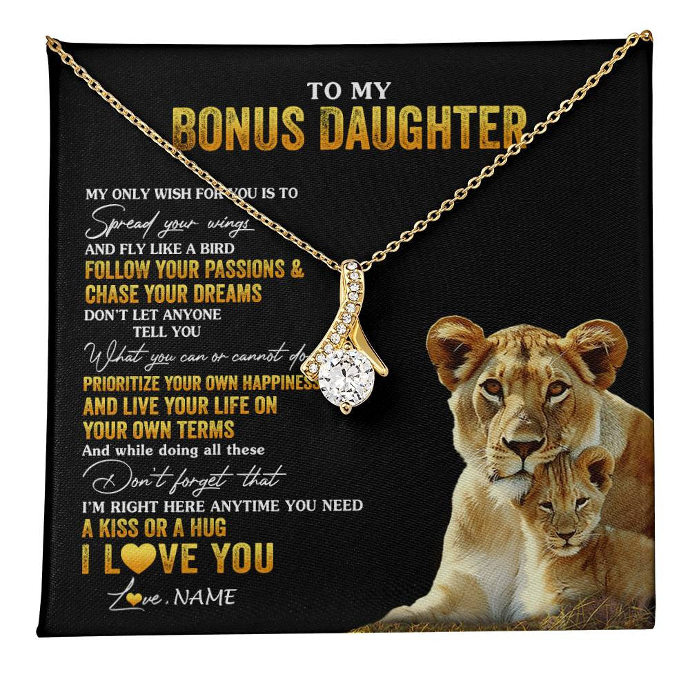 Alluring Beauty Necklace 18K Yellow Gold Finish | 1 | Personalized To My Bonus Daughter Necklace From Step Mom Lion My Only Wish For You Stepdaughter Birthday Graduation Christmas Customized Gift Box Message Card | teecentury