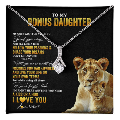 Alluring Beauty Necklace 14K White Gold Finish | 1 | Personalized To My Bonus Daughter Necklace From Step Mom Lion My Only Wish For You Stepdaughter Birthday Graduation Christmas Customized Gift Box Message Card | teecentury