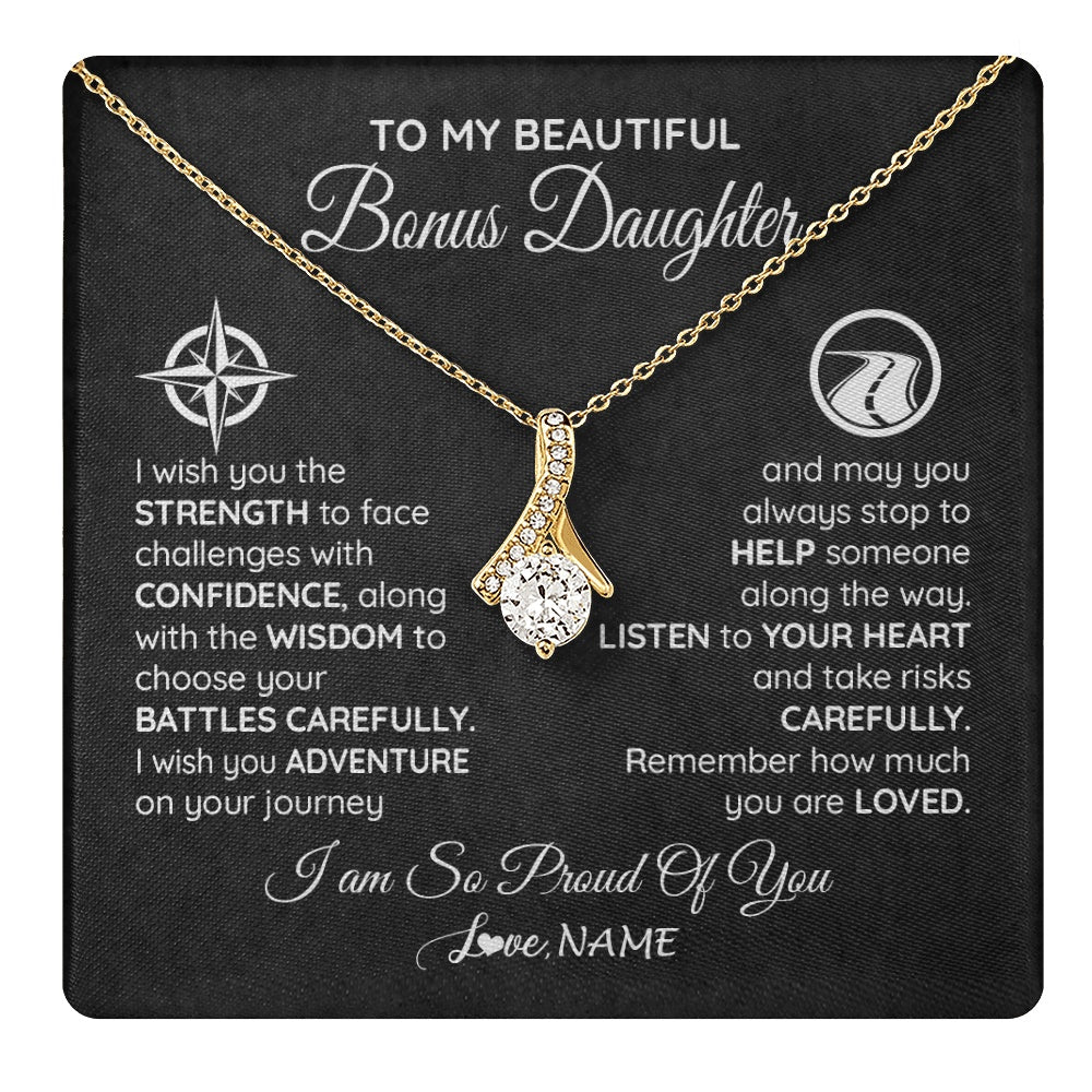 Alluring Beauty Necklace 18K Yellow Gold Finish | 1 | Personalized To My Bonus Daughter Necklace From Step Mom Stepdad I Wish You The Strength Birthday Graduation Inspirational Customized Gift Box Message Card | teecentury.myshopify