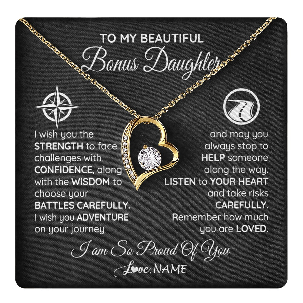 Forever Love Necklace 18K Yellow Gold Finish | 1 | Personalized To My Bonus Daughter Necklace From Step Mom Stepdad I Wish You The Strength Birthday Graduation Inspirational Customized Gift Box Message Card | teecentury.myshopify