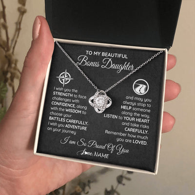 Love Knot Necklace 14K White Gold Finish | 2 | Personalized To My Bonus Daughter Necklace From Step Mom Stepdad I Wish You The Strength Birthday Graduation Inspirational Customized Gift Box Message Card | teecentury.myshopify