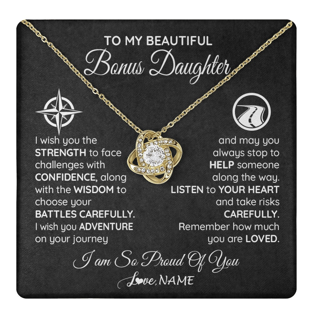 Love Knot Necklace 18K Yellow Gold Finish | 1 | Personalized To My Bonus Daughter Necklace From Step Mom Stepdad I Wish You The Strength Birthday Graduation Inspirational Customized Gift Box Message Card | teecentury.myshopify