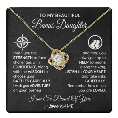 Love Knot Necklace 18K Yellow Gold Finish | 1 | Personalized To My Bonus Daughter Necklace From Step Mom Stepdad I Wish You The Strength Birthday Graduation Inspirational Customized Gift Box Message Card | teecentury.myshopify